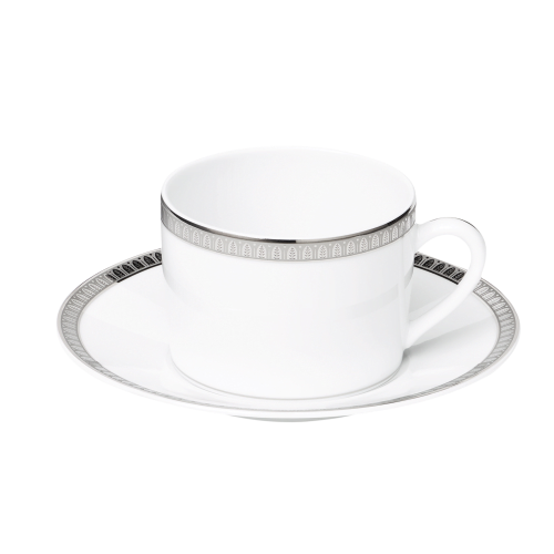 christofle Tasse à thé avec soucoupe en porcelaine finition platine