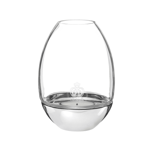 christofle Photophore transparent en verre et socle en acier