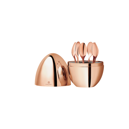 christofle Ensemble 6 cuillères à espresso en métal doré à l'Or Rose 18 carats avec écrin