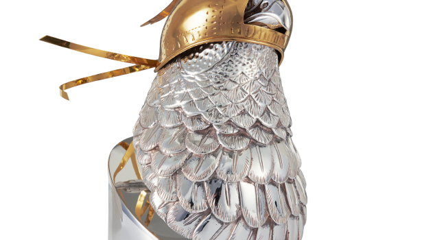 christofle Tête de faucon en métal argenté avec casque - Haute Orfèvrerie