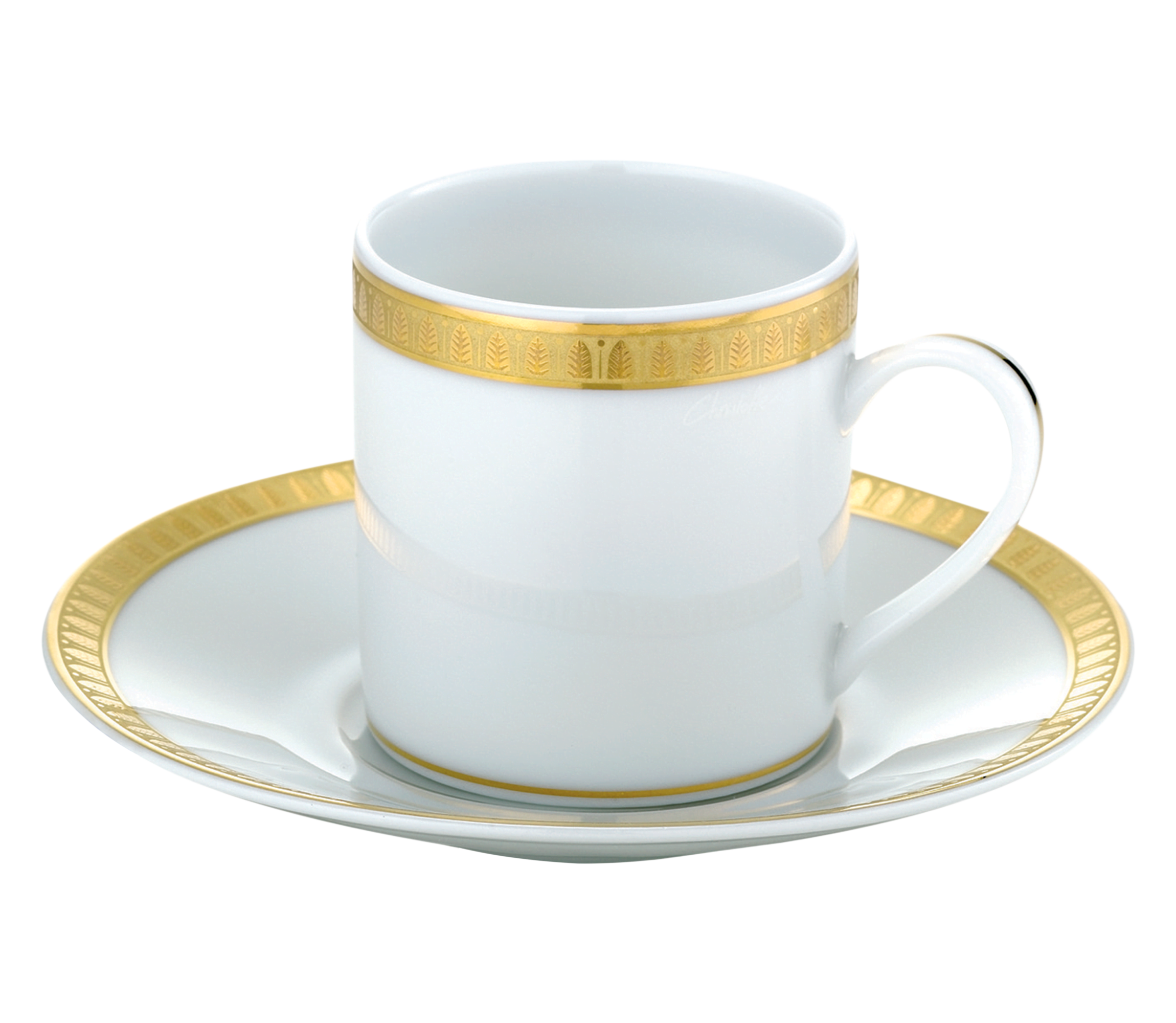 christofle Tasse à café avec soucoupe en porcelaine finition or