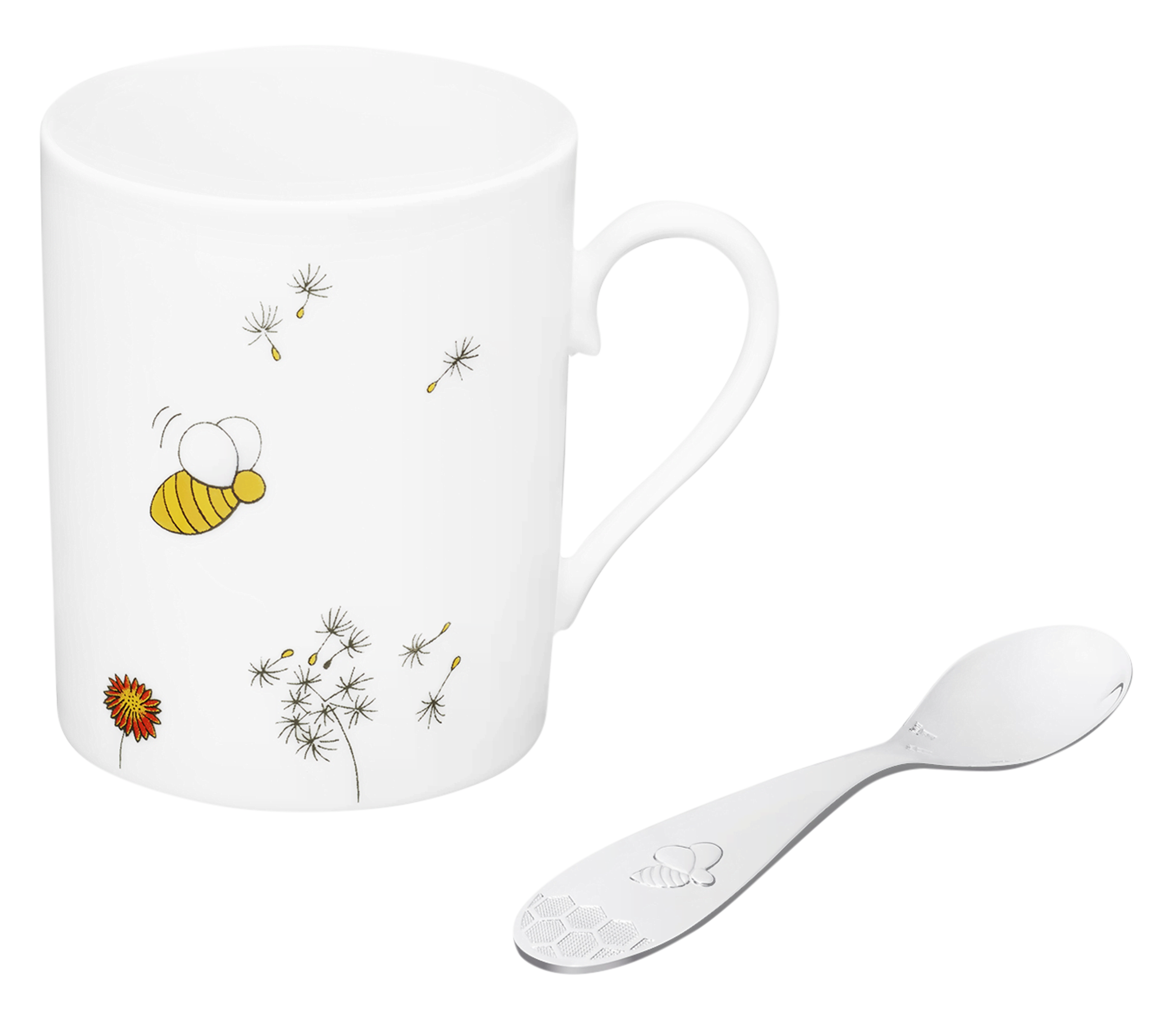 christofle Coffret tasse en porcelaine et cuillère bébé en métal argenté