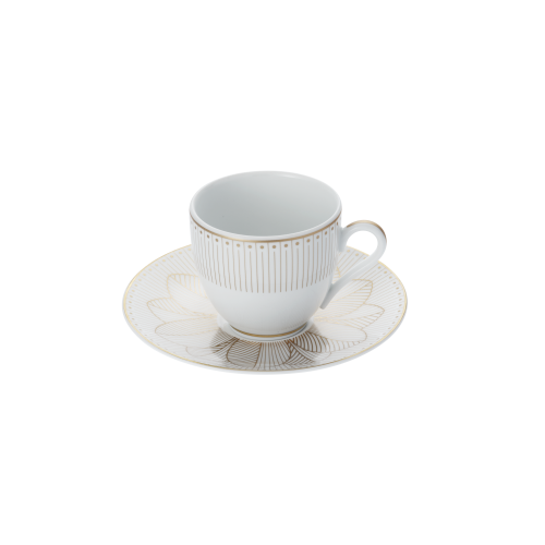 christofle Ensemble de 2 tasses à café et soucoupes en porcelaine finition Or