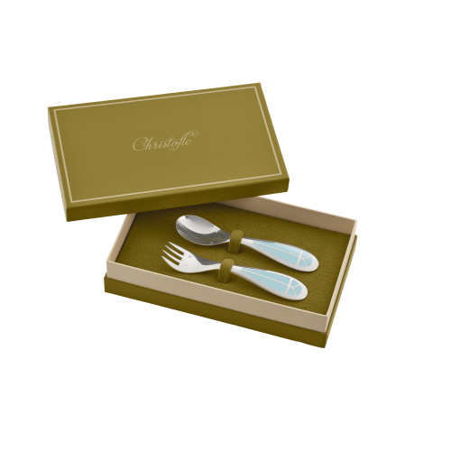 christofle set cuillère et fourchette naissance en métal argenté -  ice blue 0