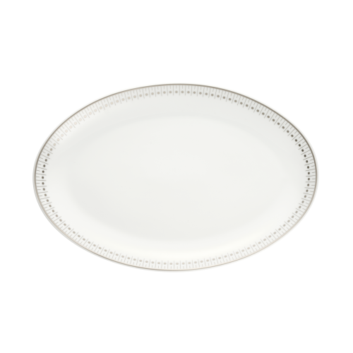 christofle Plat ovale 28 cm en porcelaine finition Platine