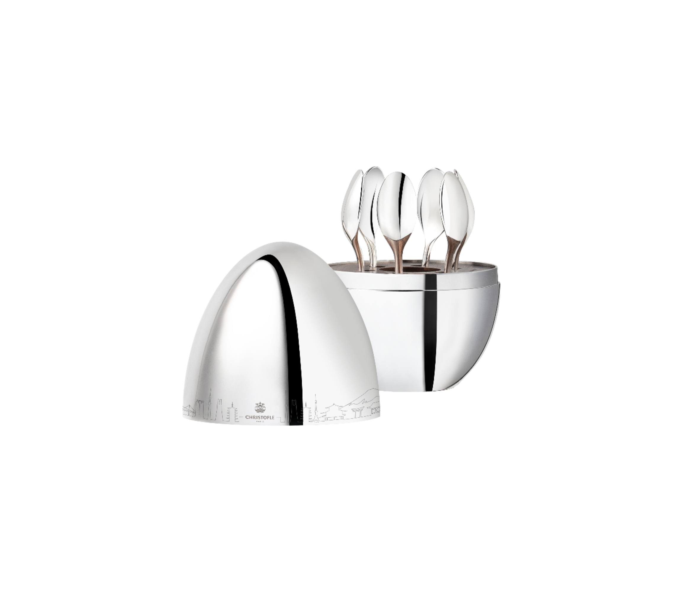 christofle Ensemble 6 cuillères à espresso en métal argenté avec écrin - JAPON