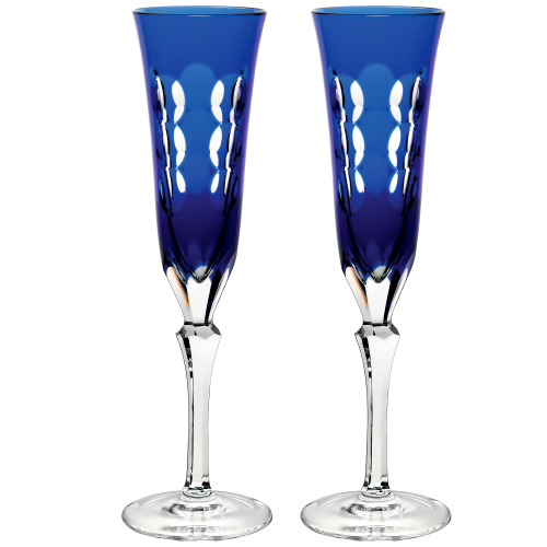 christofle Set de 2 flutes à champagne en cristal bleu