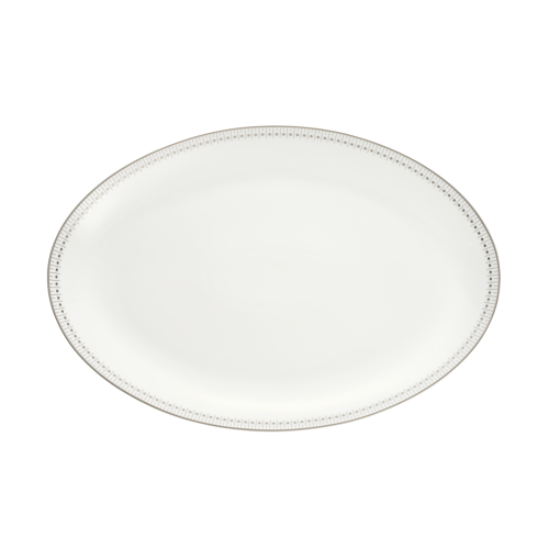 christofle Plat ovale 38 cm en porcelaine finition Platine