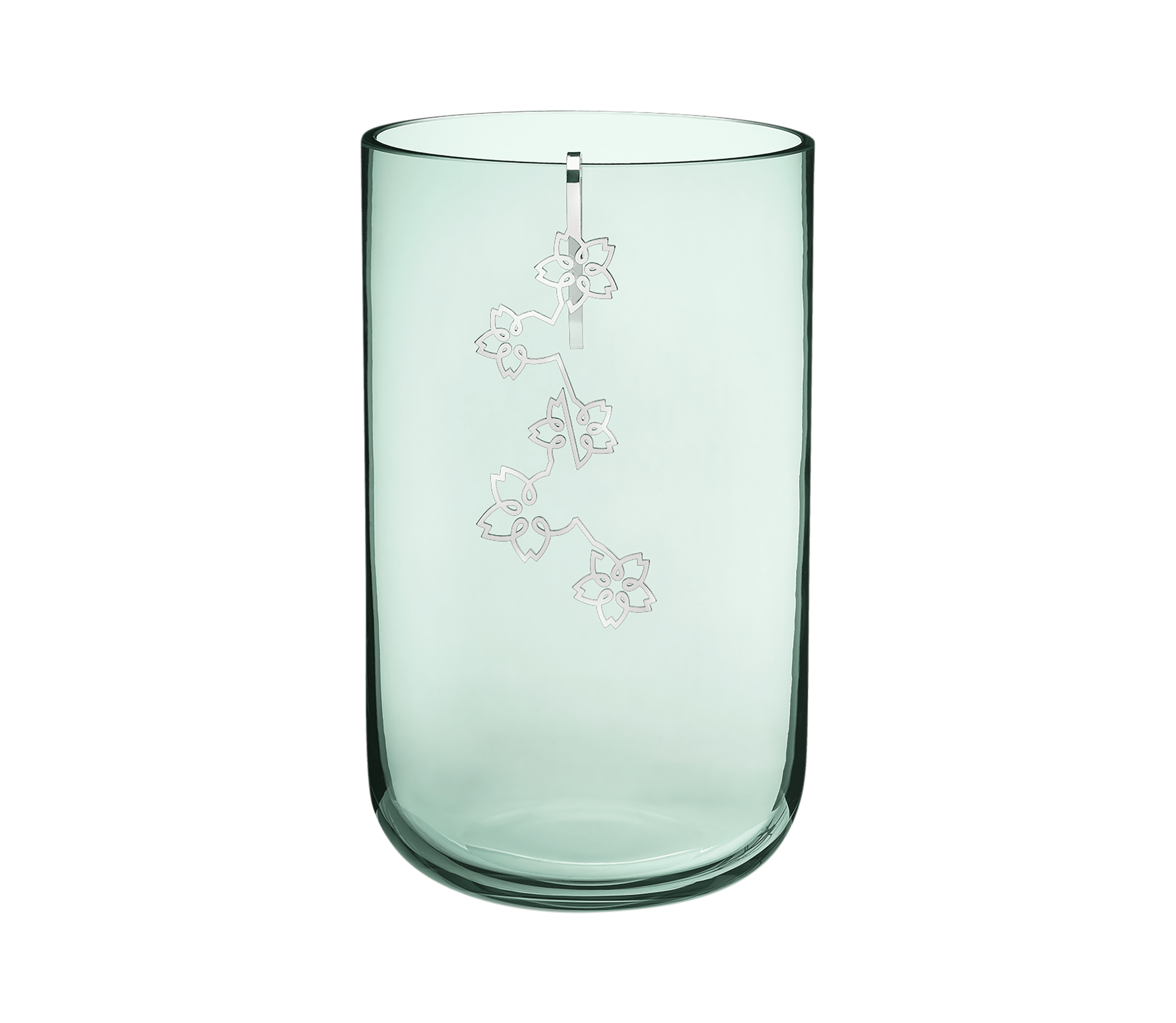 christofle Medium Green Glass Vase With Silver-Plated Ornament
