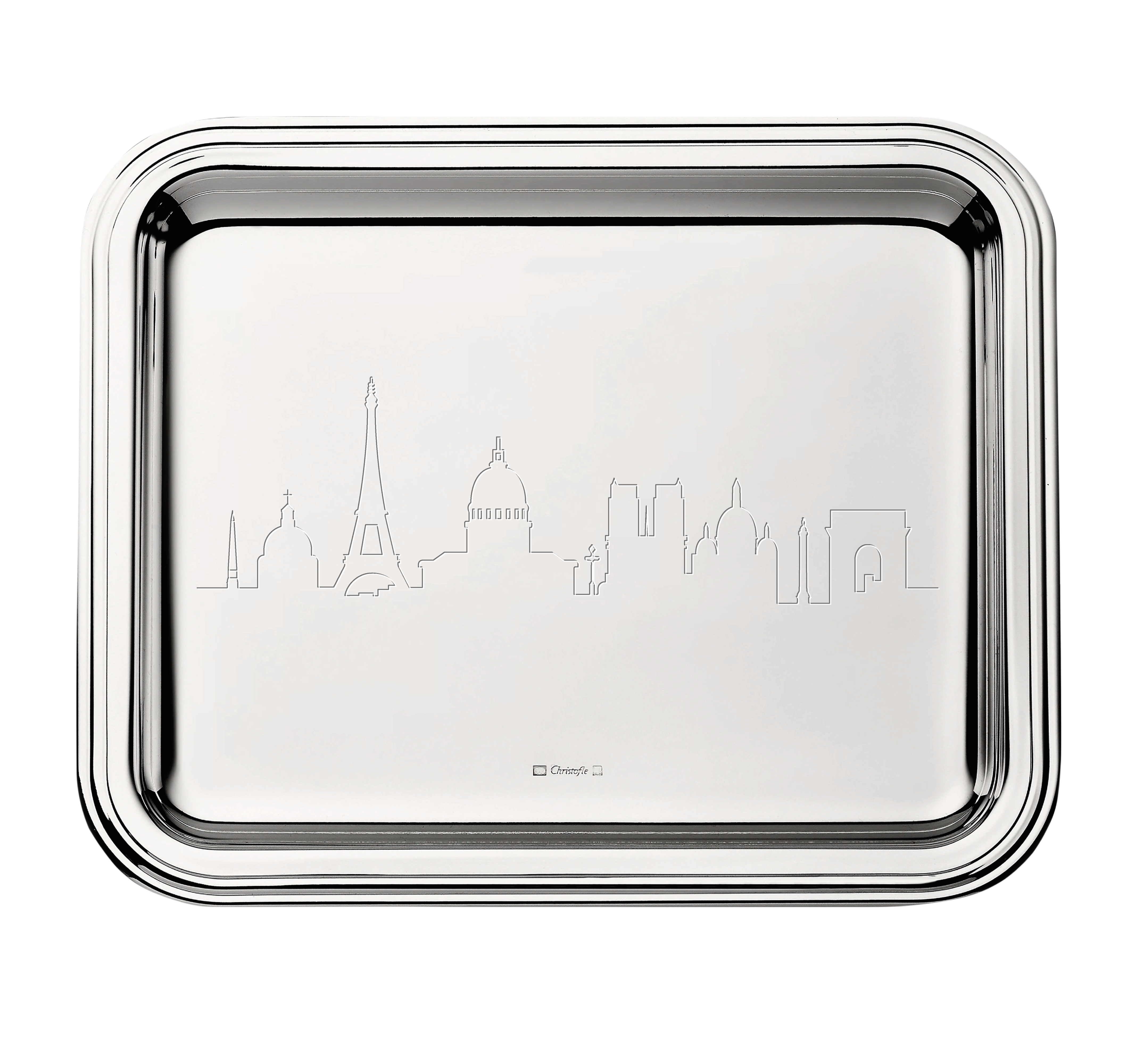 christofle Plateau rectangulaire en métal argenté PARIS - 20 x 16 cm