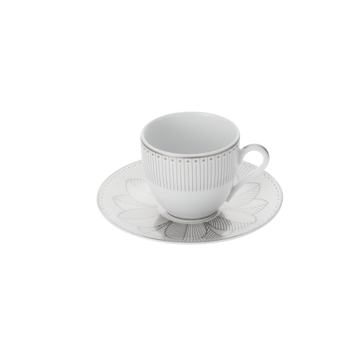 christofle Ensemble de 2 tasses à café et soucoupes en porcelaine finition Platine