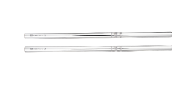 christofle Set de 2 petites pailles en métal argenté