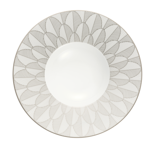christofle Assiette creuse à aile large en porcelaine finition Platine