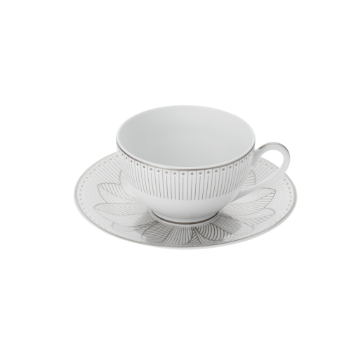 christofle Ensemble de 2 tasses à thé et soucoupes finition Platine