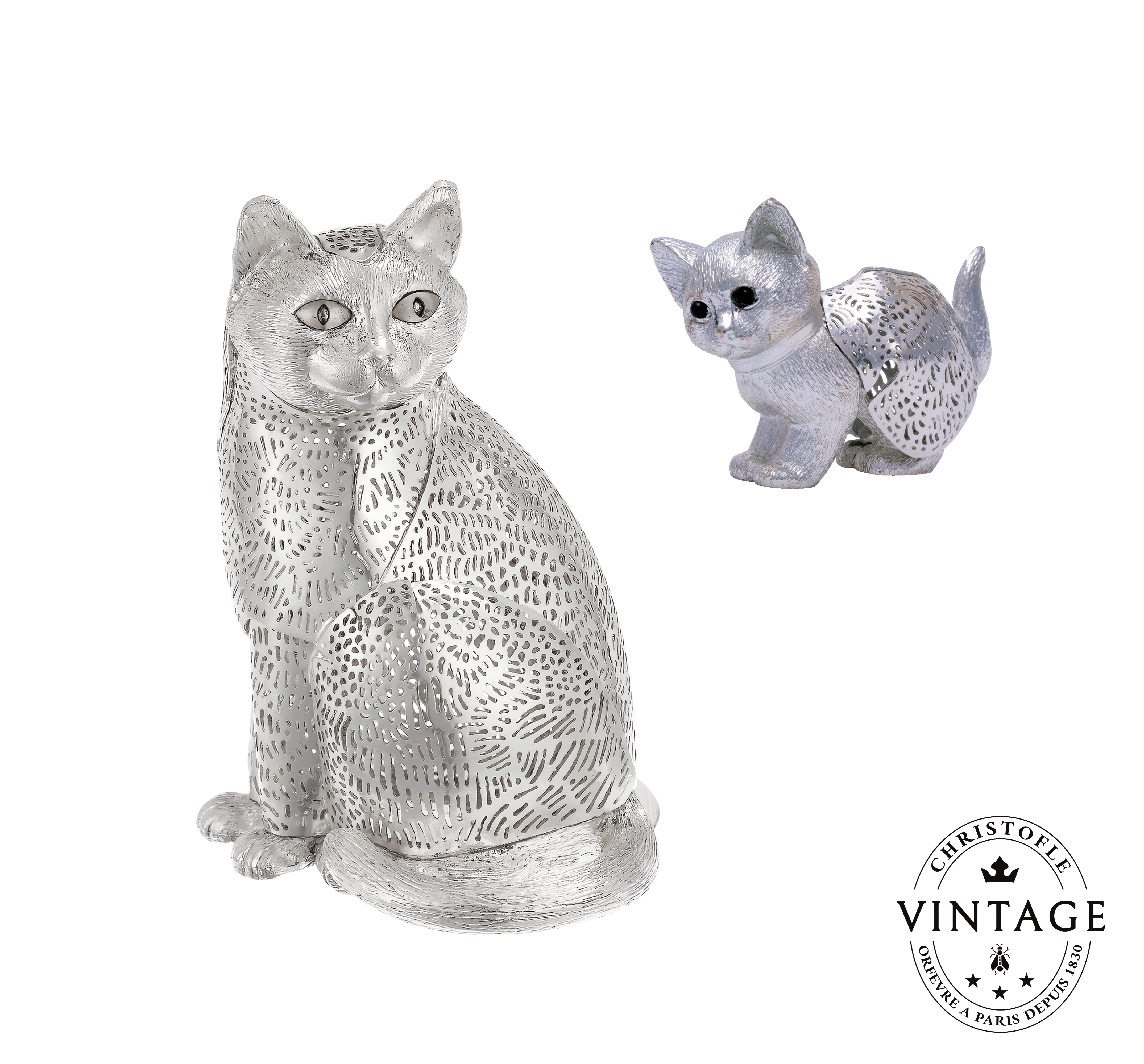 christofle Compose your Vintage Silvered Cat Set