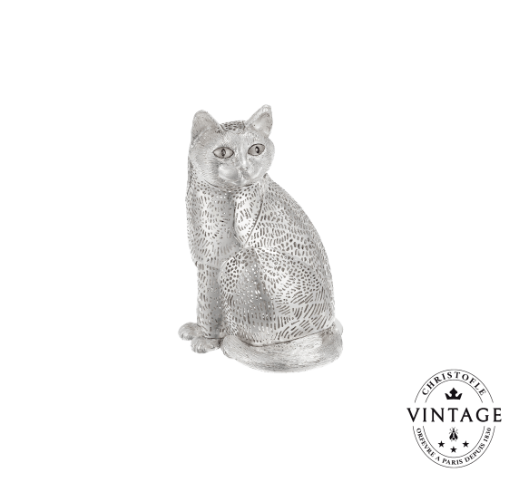 christofle chat assis lumière d'argent - vintage 1