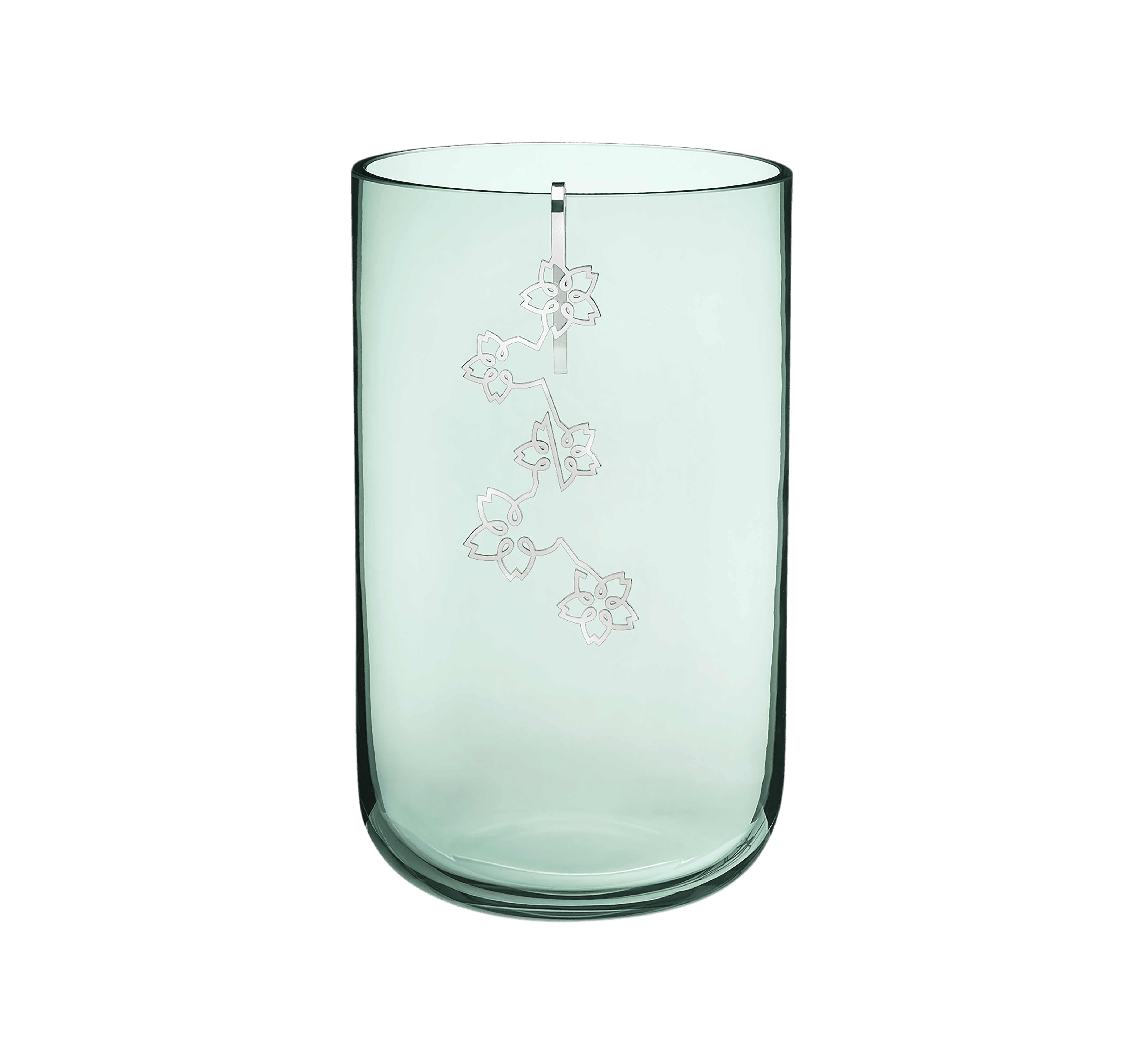 christofle medium green glass vase with silver-plated ornament 1