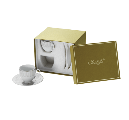 christofle 2 porcelain coffee cup and saucers platinum finish 1
