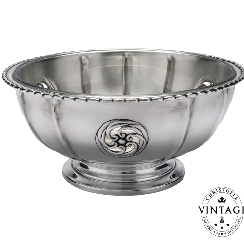 christofle Vintage Silvered Crystal Interior Salad Bowl