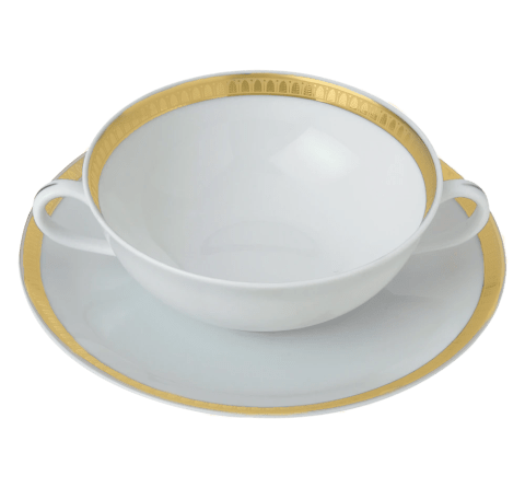 Porcelain Soup Bowl and Saucer Gold Finish