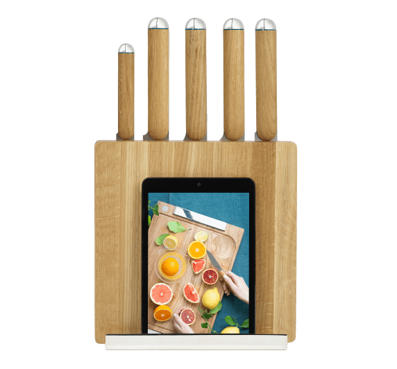 christofle knives block and cookbook/tablet holder in silver plated and oak 5