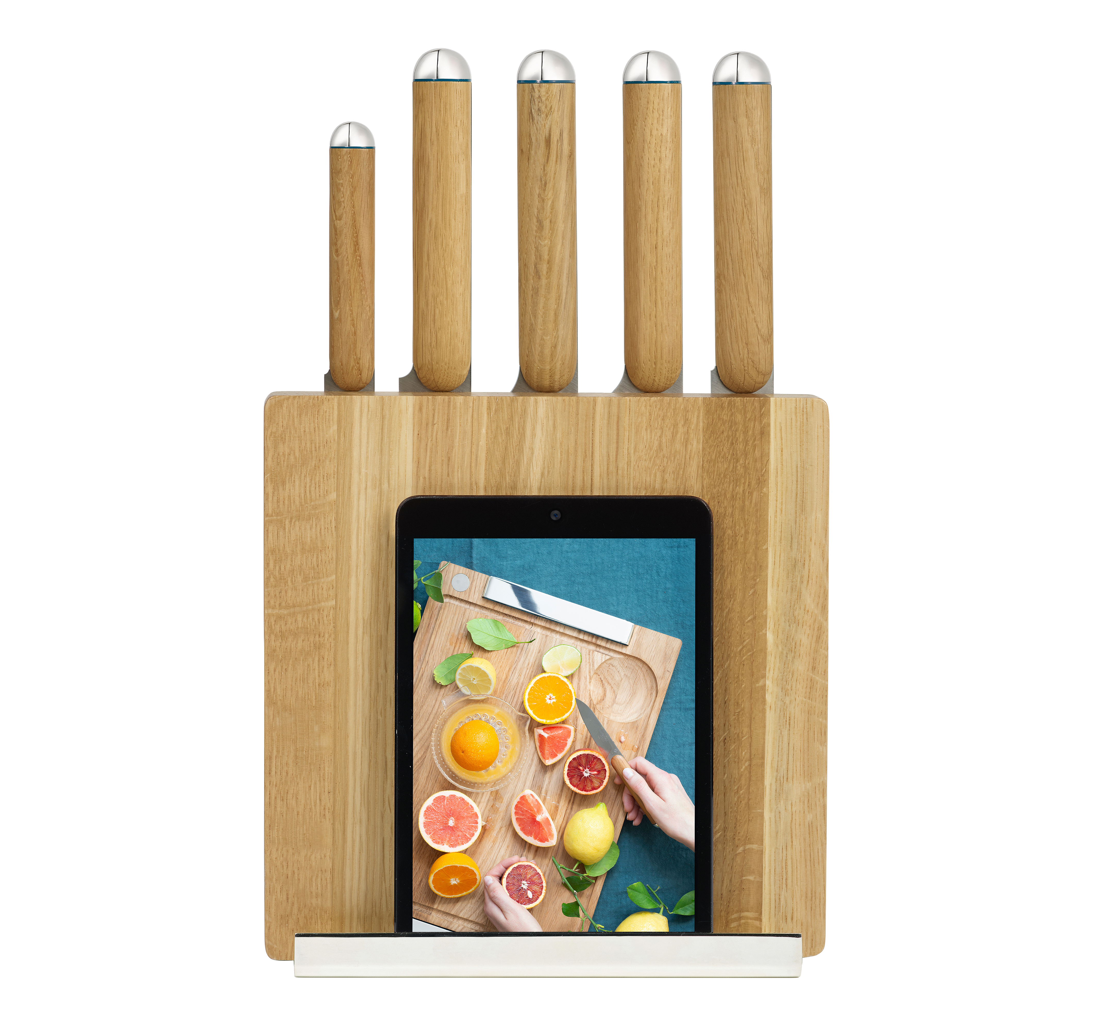 christofle support pour couteaux et tablette en chêne et métal argenté 5