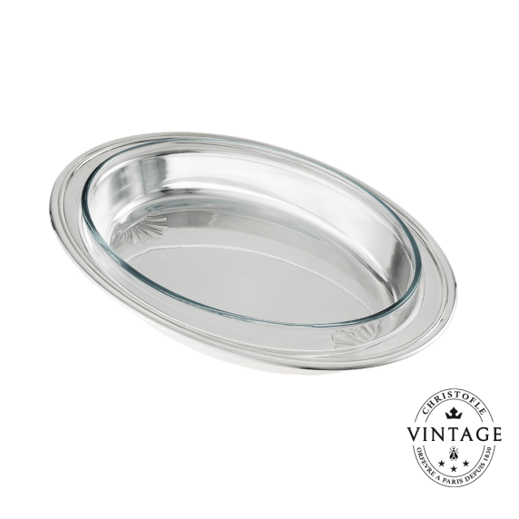 Silvered Vintage Oval Gratin dish 37 cm - top