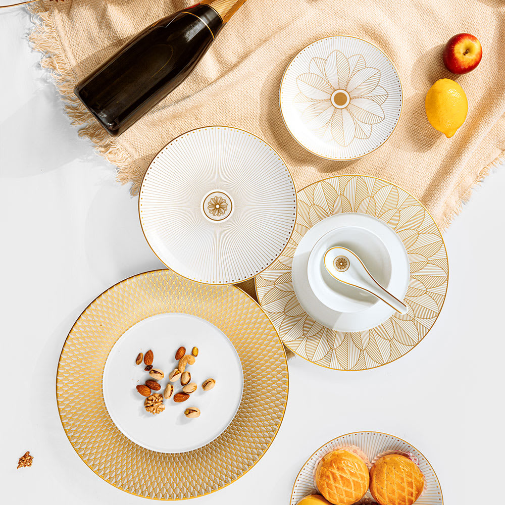 christofle dinner porcelain plate gold finish 4