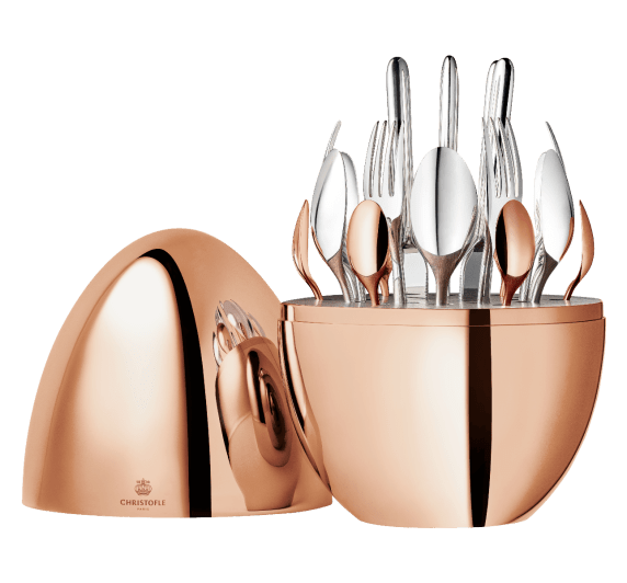 christofle 24-piece rose gold flatware set with chest 0