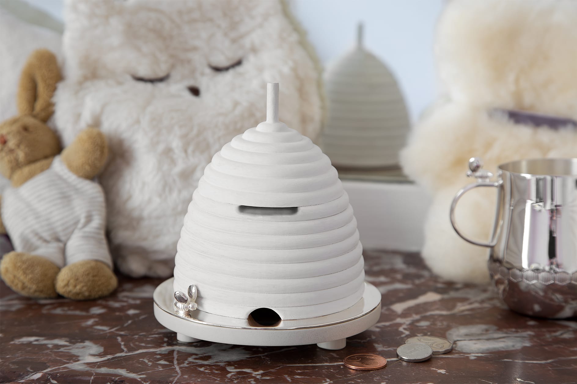 Wood And Silver Plated Children’s Bank