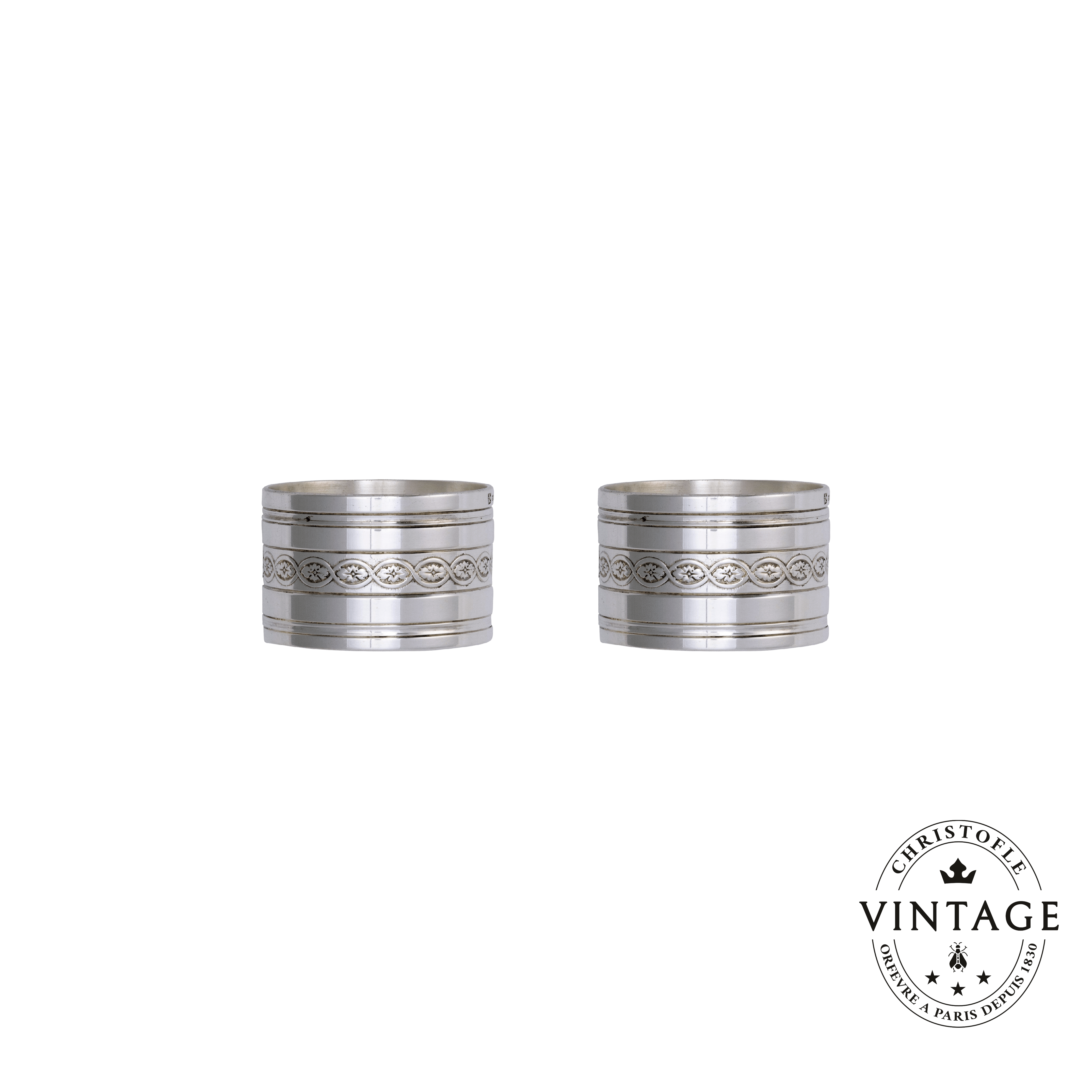 christofle set of 2 napkin rings, silverware - vintage 1