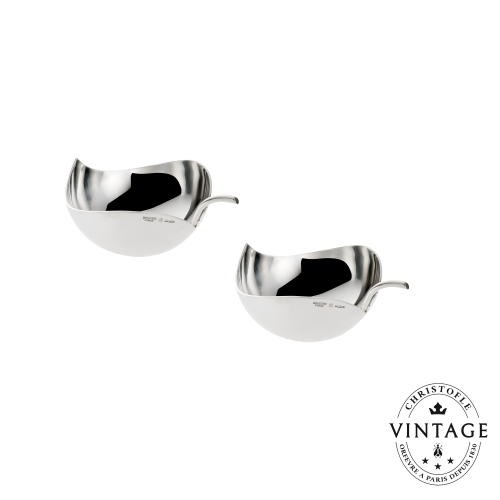 christofle Silvered Vintage Little Leaf Bowl Duo