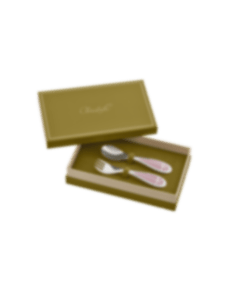 christofle set cuillère et fourchette naissance en métal argenté - rose quartz 0