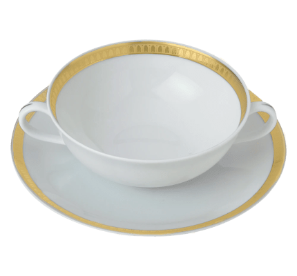 christofle porcelain soup bowl and saucer gold finish 1