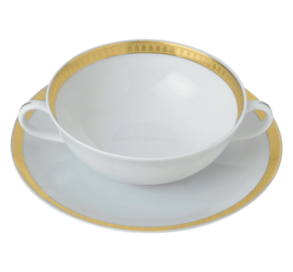 christofle porcelain soup bowl and saucer gold finish 1