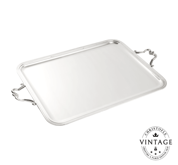 Vintage Silvered Choiseul Rectangular Tray with Handles - 1