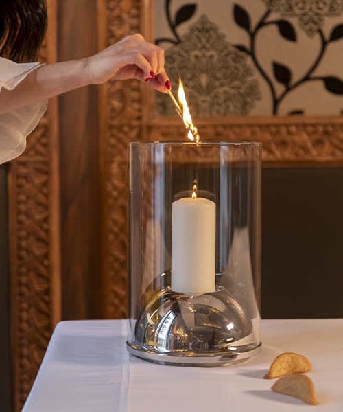  Large Stainless Steel Hurricane Candle Holder - Oh de Christofle 