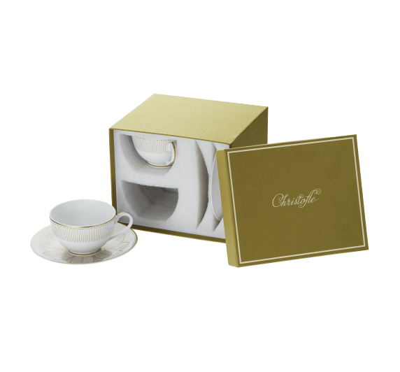 christofle set of 2 porcelain tea cup and saucers gold finish 1