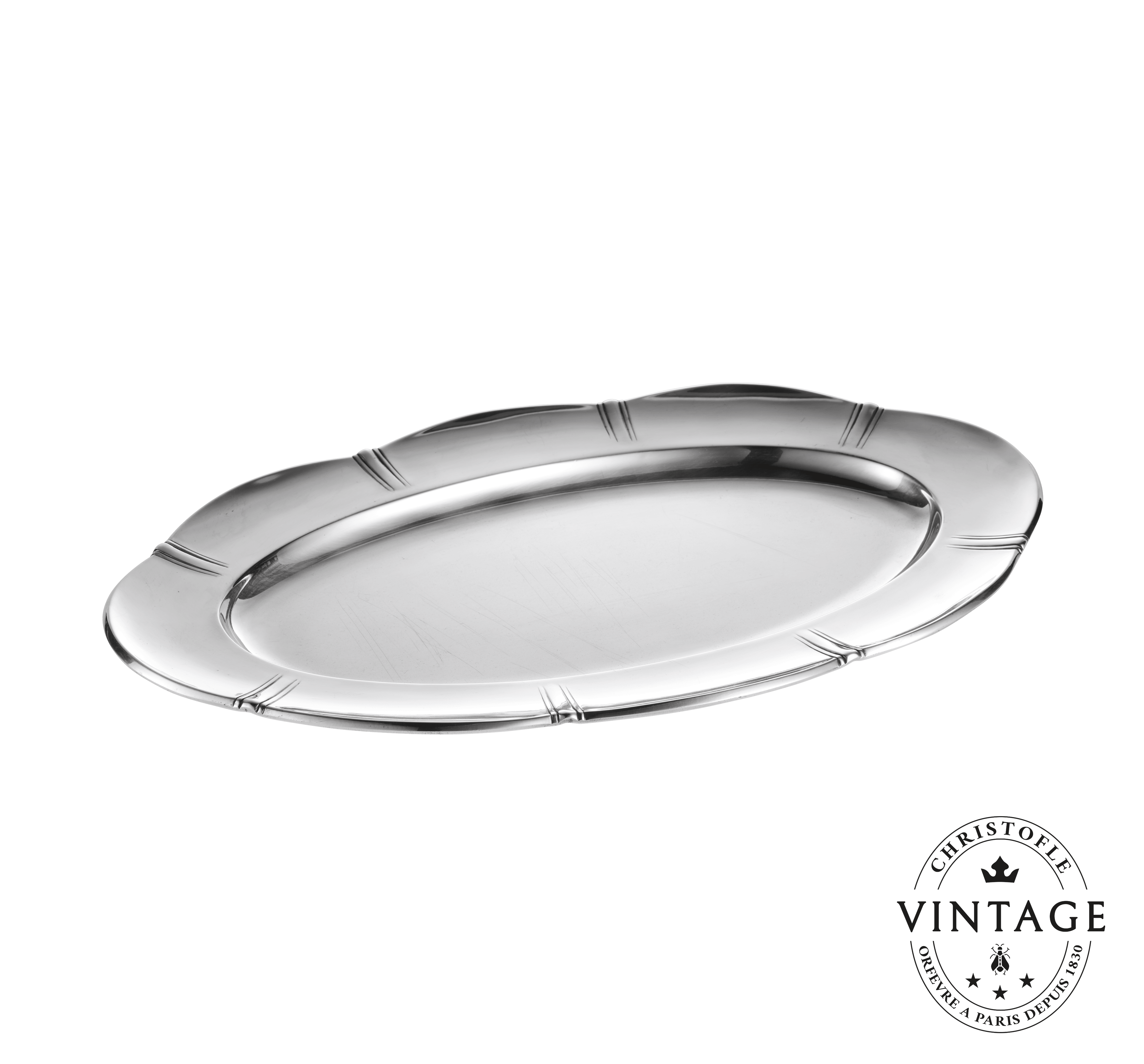 38cm Oval Platter Lobes et Godrons, Silverware - Vintage