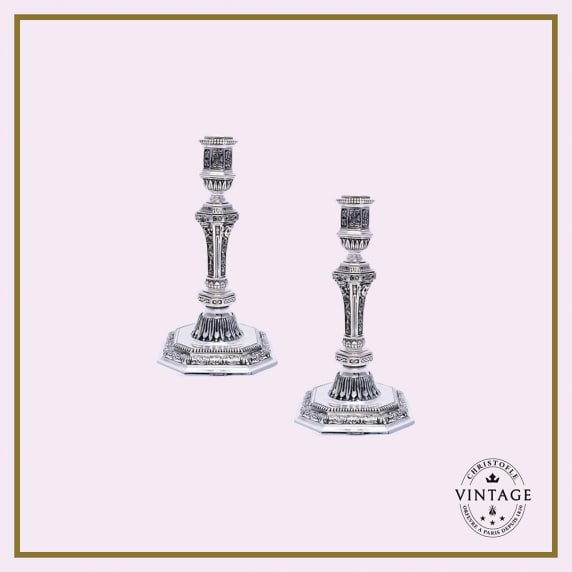 christofle duo of candlesticks, silverware - vintage 0
