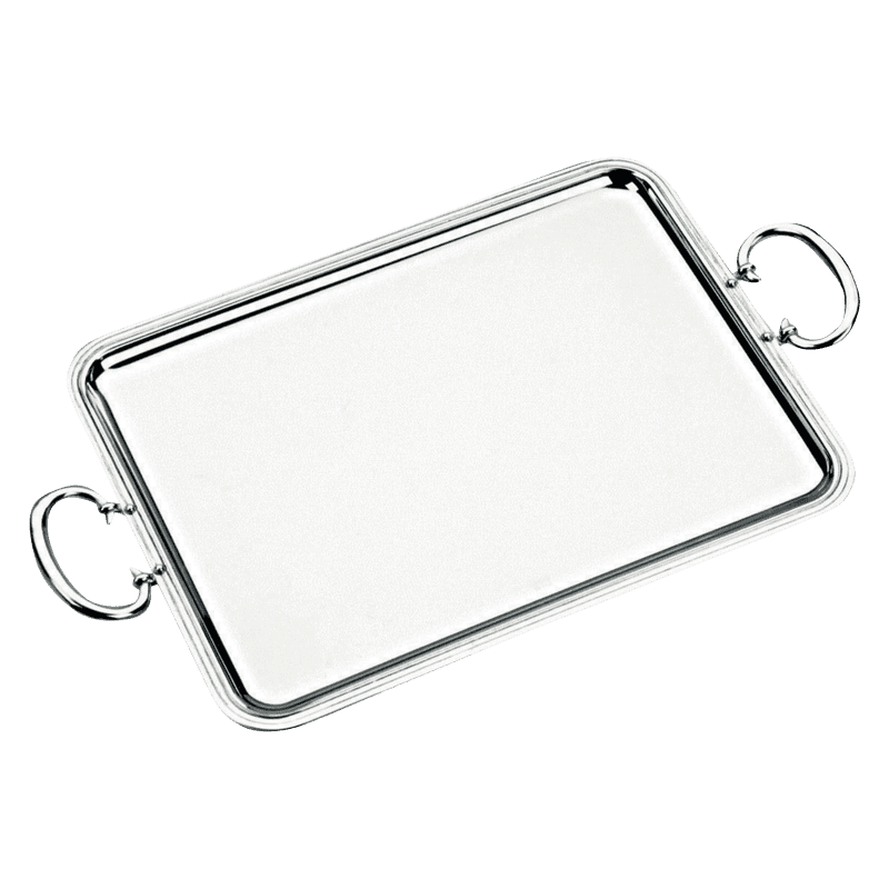 Plateau De Service Métal Argenté Double Anse - Style Arthur Court - Motif Danse