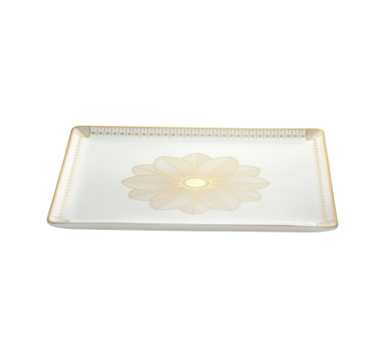 Rectangular Porcelain Tray Gold Finish - 22 x 20 cm
