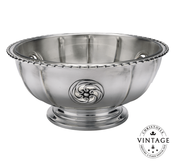 christofle salad bowl with crystal interior, silverware - vintage 1