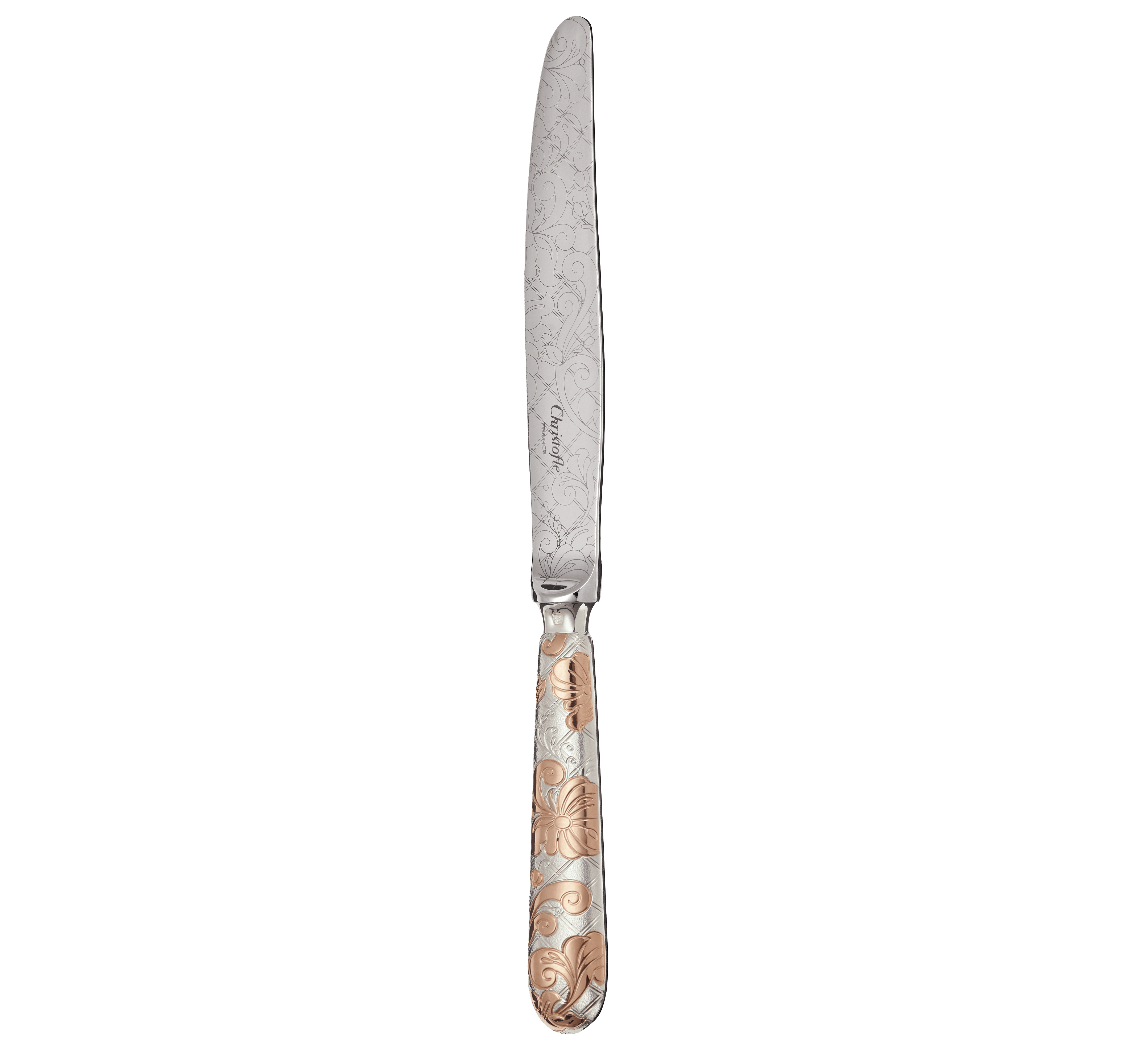 christofle couteau de table en métal argenté - dorure partielle or rose 2