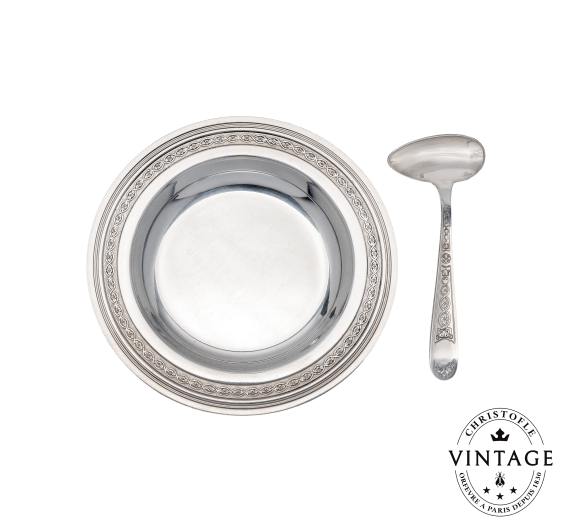 christofle soup plate and spoon, silverware - vintage 1