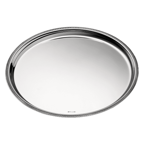 Large round silver outlet tray