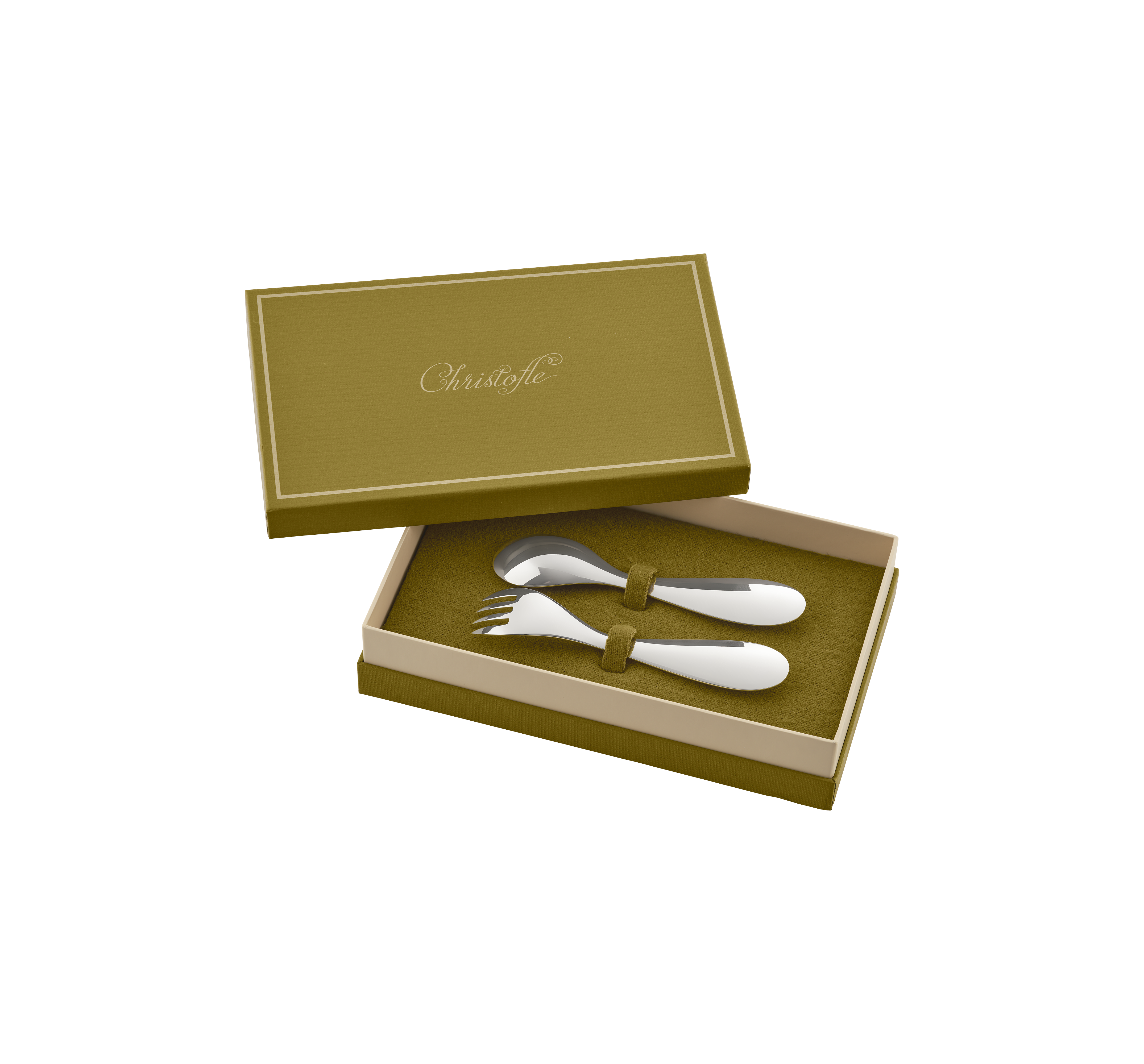 christofle set cuillère et fourchette naissance en métal argenté - ivory 1