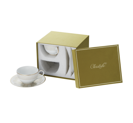 christofle set of 2 porcelain tea cup and saucers gold finish 1