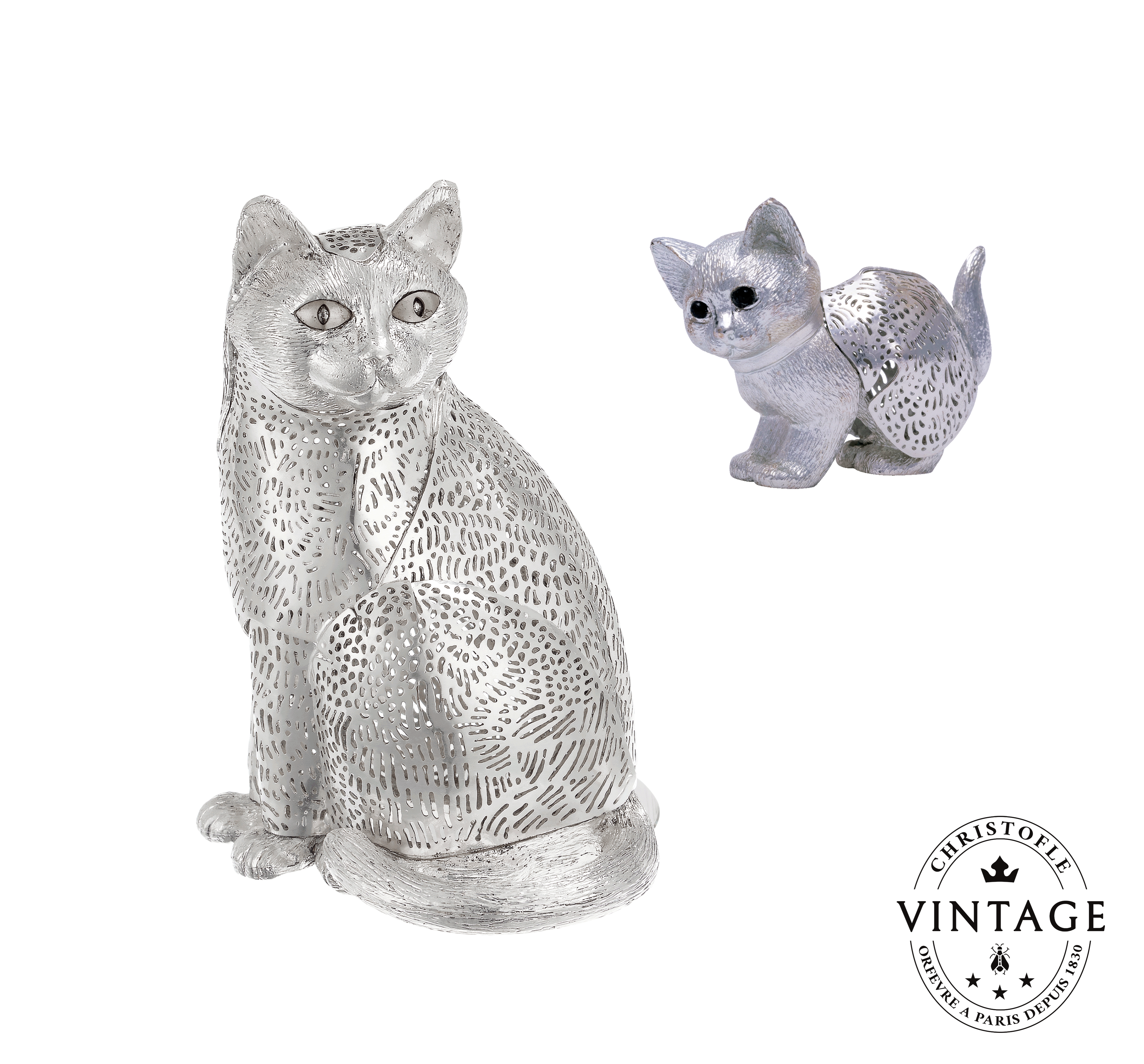 christofle compose your vintage silvered cat set 1