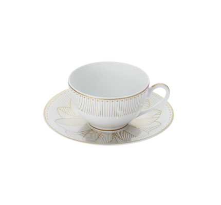 Set of 2 Porcelain Tea Cup and Saucers Gold Finish